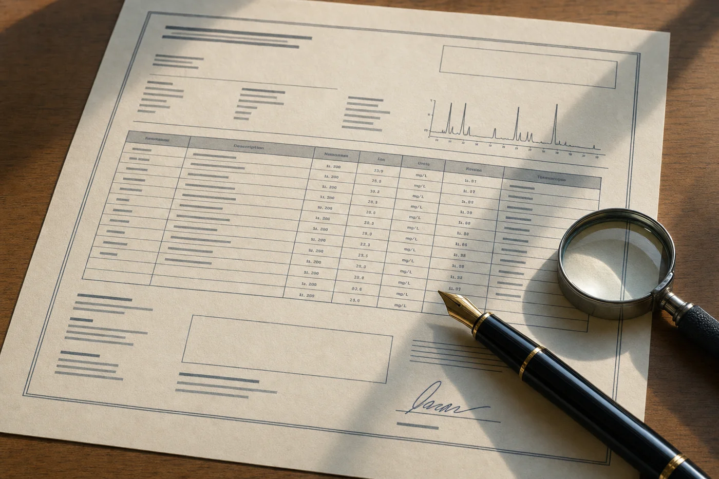 A properly documented certificate of analysis with visible lot number and lab signature.